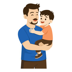 Cartoon illustration of a father holding his son, illustration for Father's Day
