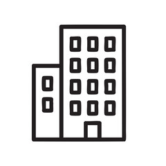 Simple Building Icon with Two Structures and Multiple Windows in a Minimalist Black Outline Style