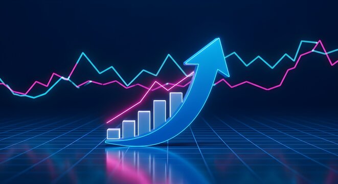 Gráfico del mercado de la fotografía del gráfico de acciones de Arrow Business o la inversión de datos financieros de la inversión en el crecimiento Diagrama de dinero Antecedentes con información de  - Powered by Adobe