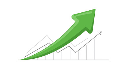 Thick green arrow pointing upwards over a line graph symbolizing growth and success. Vector Illustrations. EPS Editable