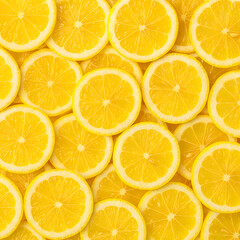 Obraz premium yellow lemon slices forming a vibrant citrus background texture, Concept of freshness, healthy food and summer fruit
