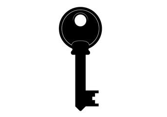 Illustration of a simple black key isolated on white background, used for security, access, and opening doors