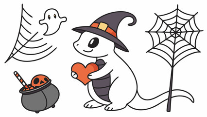 Creative SVG: Cheerful  newt with holding a heart in a Spooky Fun colored Halloween theme