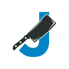 Chef Knife Logo Combine With Letter J Vector Template