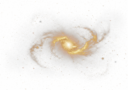 Golden spiral galaxy isolated on transparent background