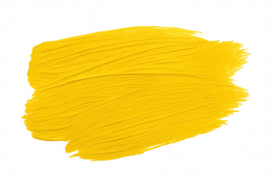 Vibrant yellow brush stroke displaying textural paint mark with translucent background, revealing dynamic artistic gesture