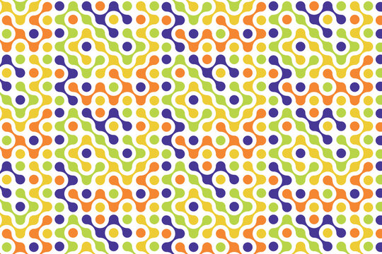 Abstract seamless pattern of connected dots, metaball. Modern bright pattern of circles, dots. Vector illustration.	