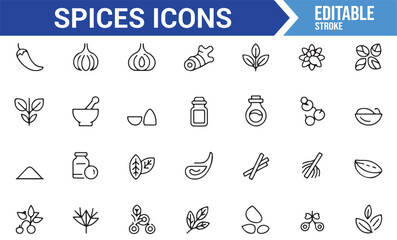 Minimalist Icons of Spices, Garlic, Herbs, and Seasoning Containers
