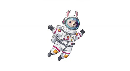 Cartoon llama spacesuit in space illustration