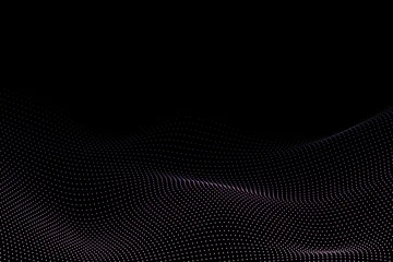 Fotobehang Fractal waves Pink purple dotted wave – glowing gradient particle pattern, abstract motion technology background on black. The gradient effect adds depth and motion, resembling a digital or technological surface.  © Sviatlana Barysevich