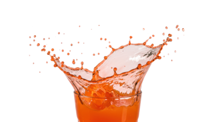 Vibrant generic colorful liquid splashing upwards, countless translucent droplets frozen mid-air on a transparent studio background with copy space, ultimate refreshment concept