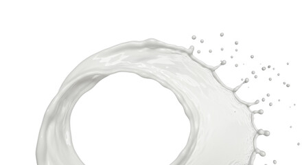 transparent liquid splash dynamically frozen mid-air, forming an elegant arc with sharp droplets, translucent contours, isolated on a bright white studio background, concept of purity and freshness