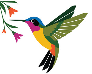Obraz premium colorful hummingbird vector art illustration with floral background
