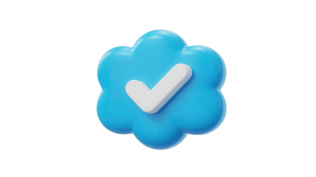 Achieve verified status online with this engaging 3D render of a blue check mark, perfect for social media branding, website design, and digital marketing campaigns