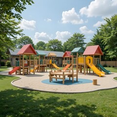 Daycare centers, kindergartens, warm classrooms, playgrounds, AI Generative