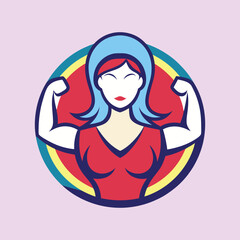 Strong independent woman showing off biceps in a stylized retro design
