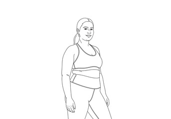 A line art illustration of a young woman in sportswear isolated on white background