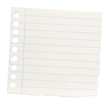 Ripped rectangle of lined loose leaf notebook paper on.