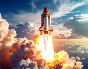 Powerful rocket launch into the vast expanse of the atmosphere.