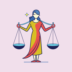 Stylized Illustration of Libra Zodiac Sign Figure Balancing Scales with Elegance