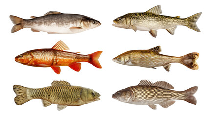 Freshwater Fish Lineup on White