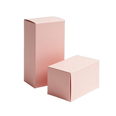 Fototapeta premium Two light pink cardboard boxes arranged on a black background.