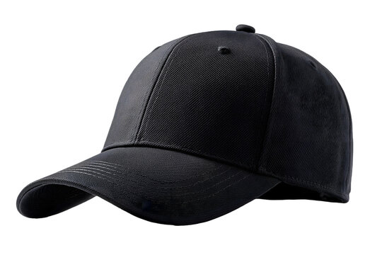 Plain black baseball cap with curved brim, casual adjustable headwear design isolated on white background for fashion and sportswear concepts

