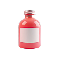 Empty, glossy, red bottle with blank label.