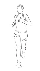 One continuous single drawing line art flat doodle jogging, running, woman, lifestyle, outdoors, sport, athlete, training. Isolated image hand draw contour on a white background, hand drawn, not AI