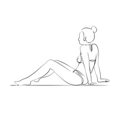 One continuous single drawing line art flat doodle sitting, swimwear, beach, woman, summer, vacation, relaxation, bikini. Isolated image hand draw contour on a white background, hand drawn, not AI