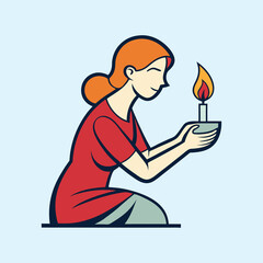 A stylized cartoon woman holding a candle with a soft light