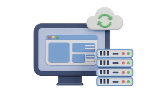 Streamline your cloud technology with this modern server setup featuring seamless data transfer, perfect for illustrating cutting-edge solutions and innovative systems