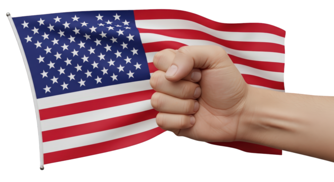 American Flag and Fist Symbolizing Patriotism Strength America hand clenched power unity pride symbol national freedom democracy protest resistance solidarity - Powered by Adobe