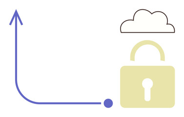 Upward arrow connecting to cloud and lock, symbolizing data security, growth, and protection. Ideal for innovation, technology, privacy, cybersecurity scalability protection encryption. Simple