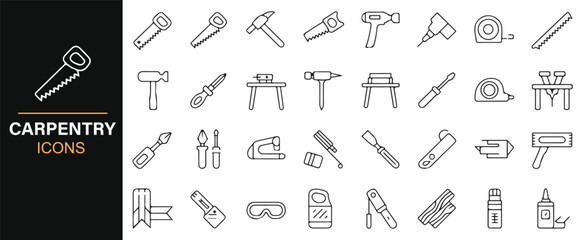 Tools and Safety Equipment Icon Set for Carpenters and Construction Workers