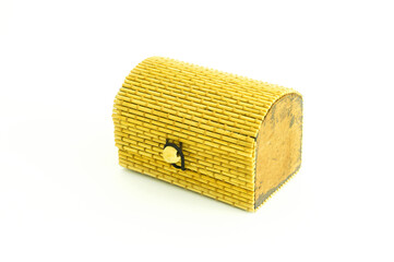 Wooden and bamboo chest on white background.
