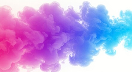 Obraz premium An ethereal blend of pink, purple, and blue pigments creating a mesmerizing, smokelike form against a stark white canvas.