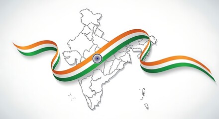 India Map with Tricolor Ribbon and Ashoka Chakra – Symbol of National Pride and Unity