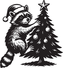 funny raccoon on Christmas tree