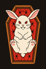 A fanged bunny resting in its velvet-lined coffin — sweet, spooky, and undead. This vampire rabbit blends gothic horror with kawaii charm, making it perfect for fans of creepy-cute and Halloween vibes