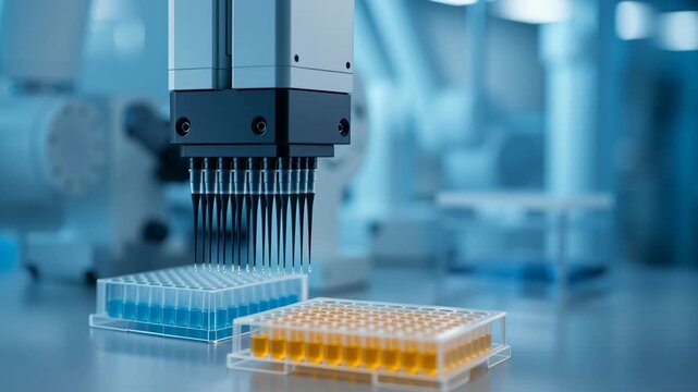 Automated pipetting system biotechnology laboratory advancing liquid handling automation for precise science research experiment and bioengineering