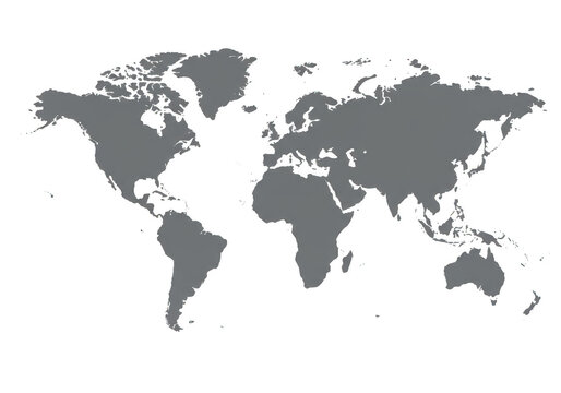 World map showing continents and oceans isolated on transparent background