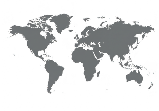 World map showing continents and oceans isolated on transparent background