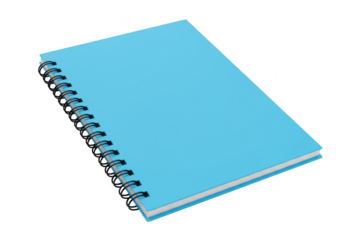 Blue spiral bound notebook isolated on transparent background