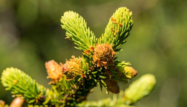 Close-up of new spring growth on a pine branch