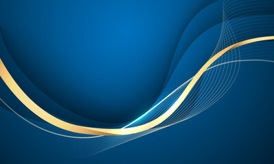 Abstract grey wave gold ribbon curve on blue design modern luxury background vector