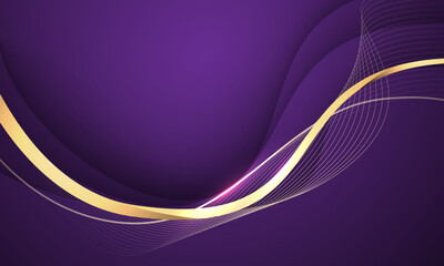Abstract grey wave gold ribbon curve on purple design modern luxury background vector