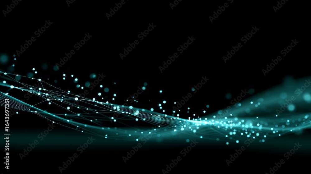 Wall mural dynamic glowing network of interconnected dots and lines forming a wave pattern against a dark digit