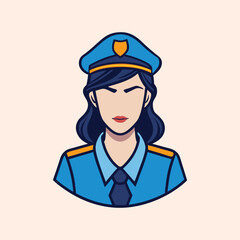 Vector illustration of a confident female police officer with uniform and hat