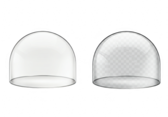 Two transparent glass domes, one solid and one patterned, isolated on transparent background